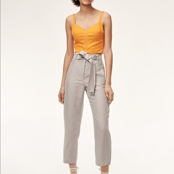 Wilfred Tie-Front Linen Pant, GREEN, Size 6